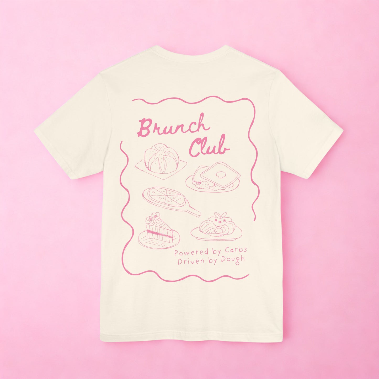 Brunch Club T-shirt - Breakfast Graphic Tee in Pink and White