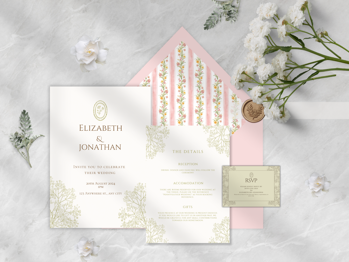 Floral Blush Romantic Wedding Invitation Suite | Spring and Summer Pastels