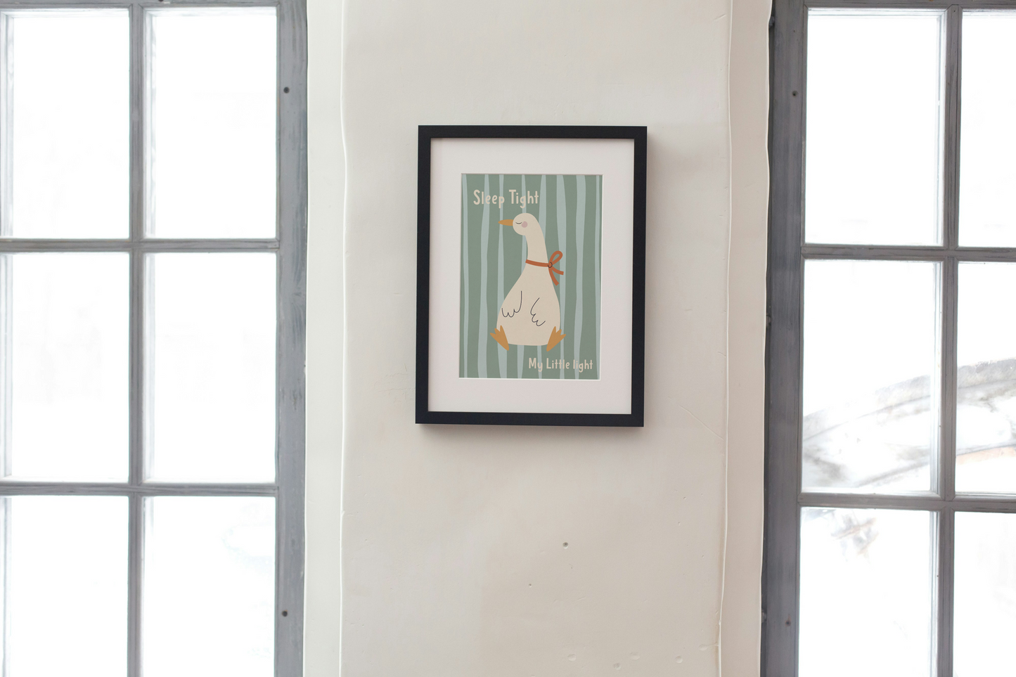 Sleep Tight my Little Light Art Print: Duck and Goose Nursery Prints in Teal