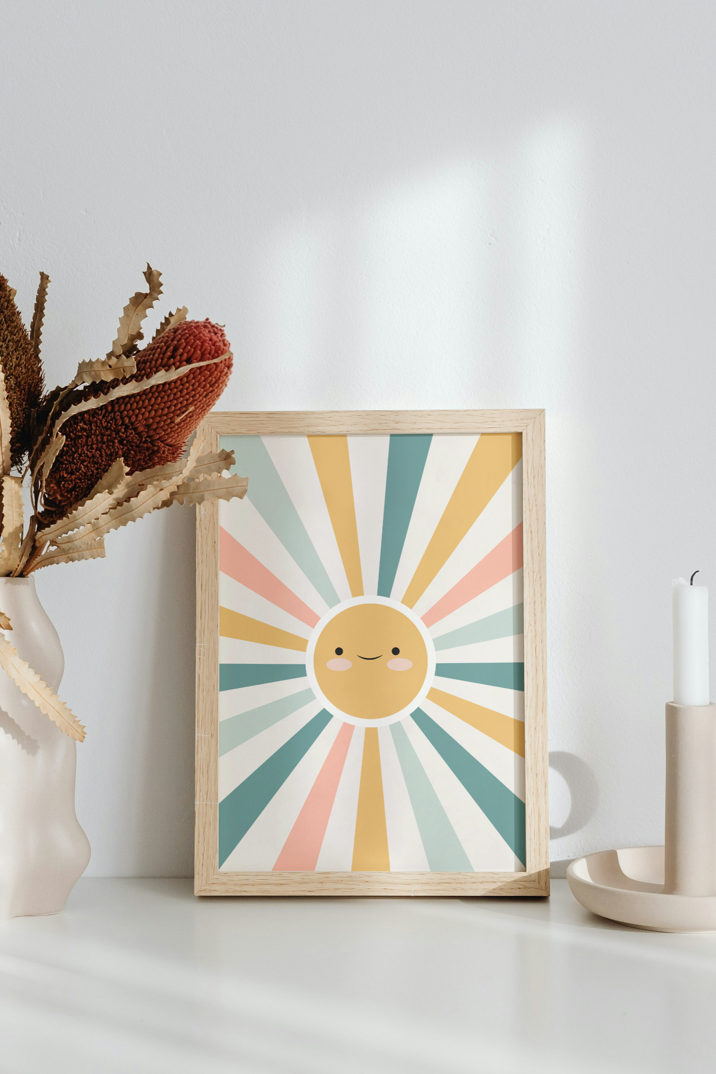 Boho Sun Nursery Print in Pastel Rainbow