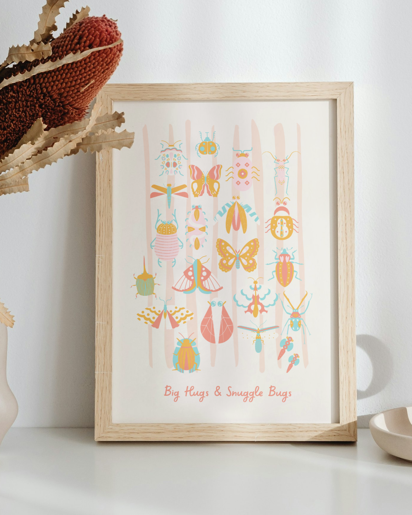 Snuggle Bug Art Print in Pastel Pink Tones