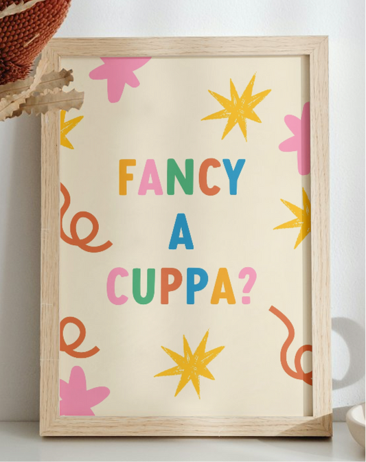 Fancy a Cuppa? Colourful Kitchen Art Print Poster