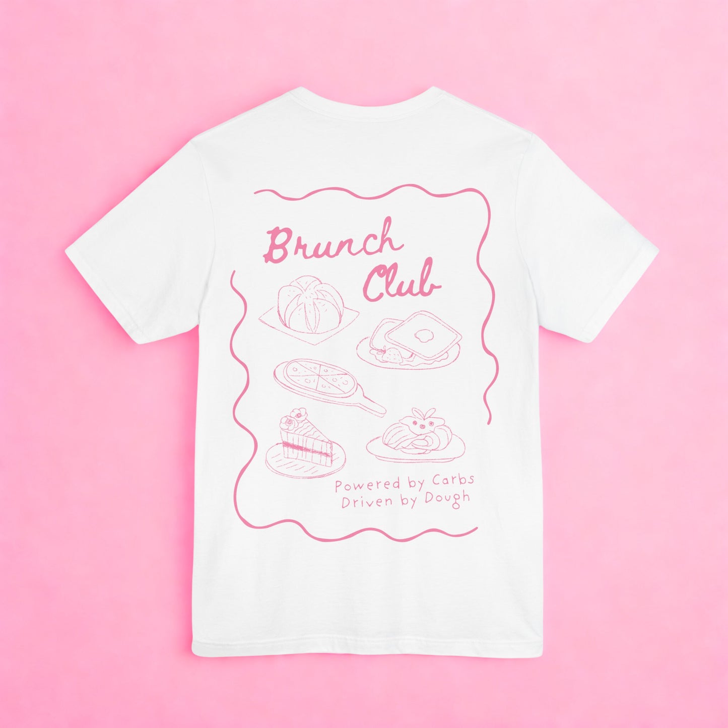 Brunch Club T-shirt - Breakfast Graphic Tee in Pink and White