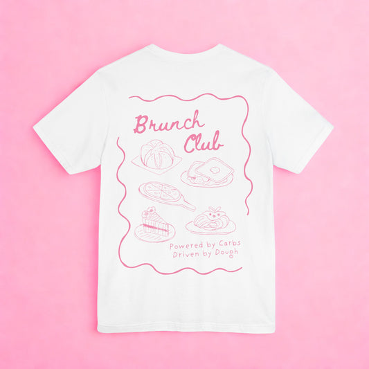 Brunch Club T-shirt - Breakfast Graphic Tee in Pink and White