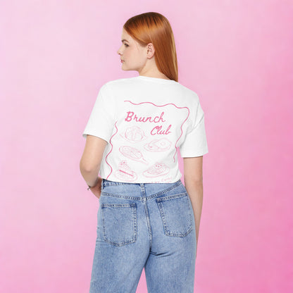 Brunch Club T-shirt - Breakfast Graphic Tee in Pink and White