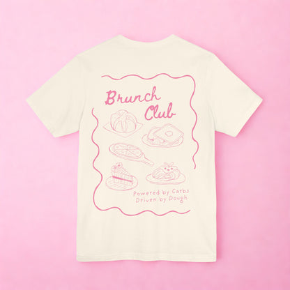 Brunch Club T-shirt - Breakfast Graphic Tee in Pink and White
