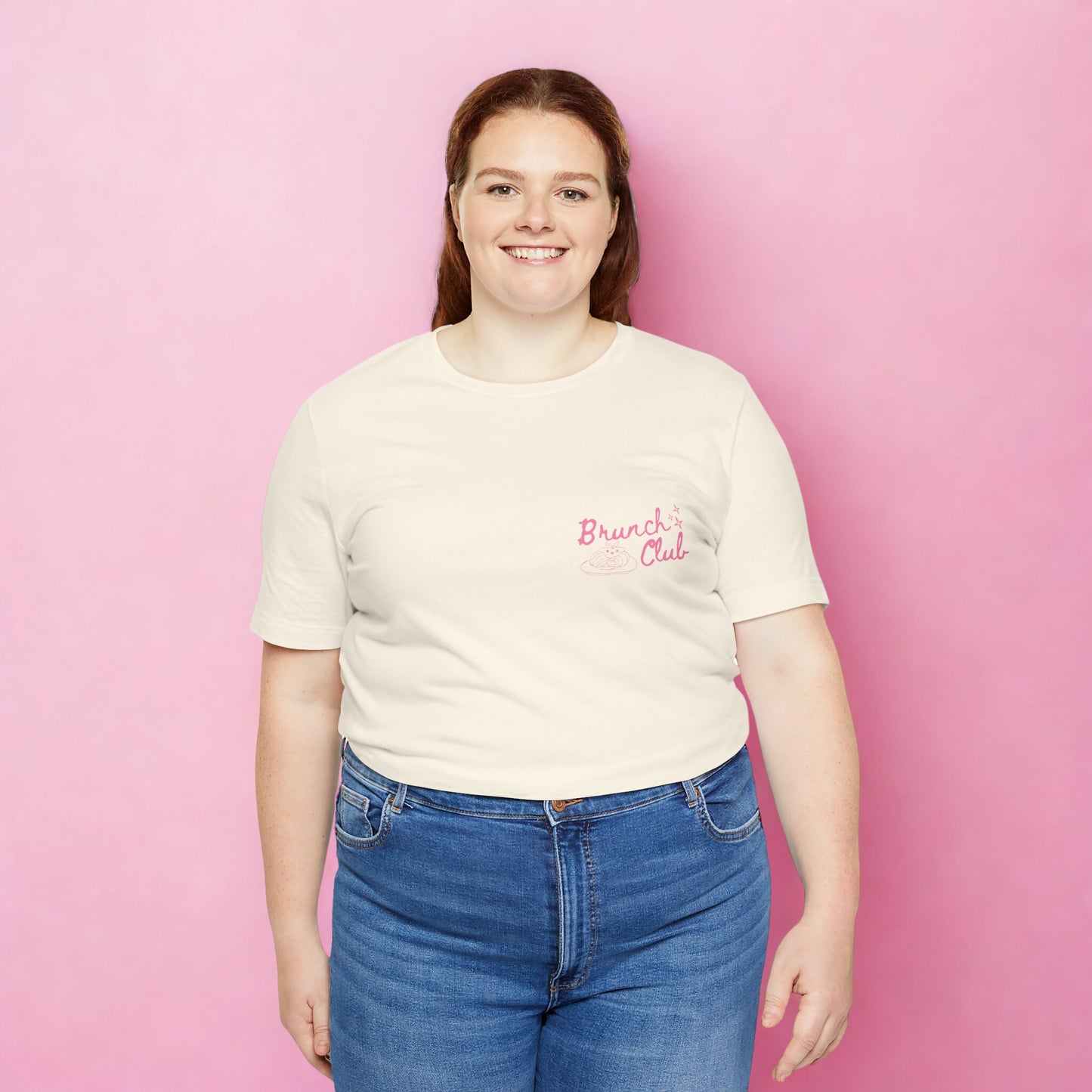 Brunch Club T-shirt - Breakfast Graphic Tee in Pink and White