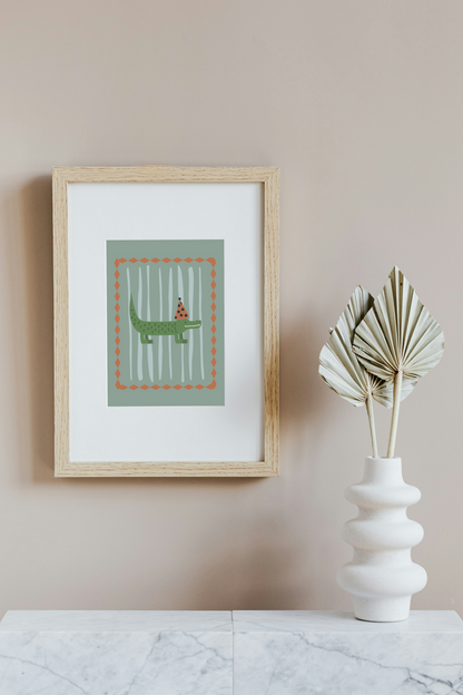 Crocodile Nursery Art Print in Blue and Green