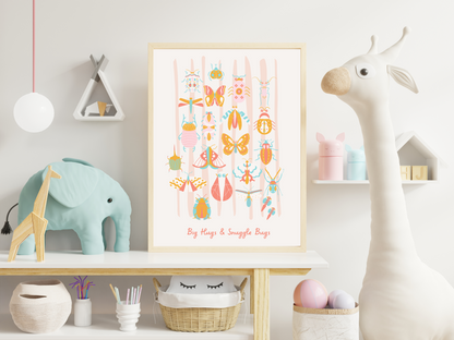 Snuggle Bug Art Print in Pastel Pink Tones
