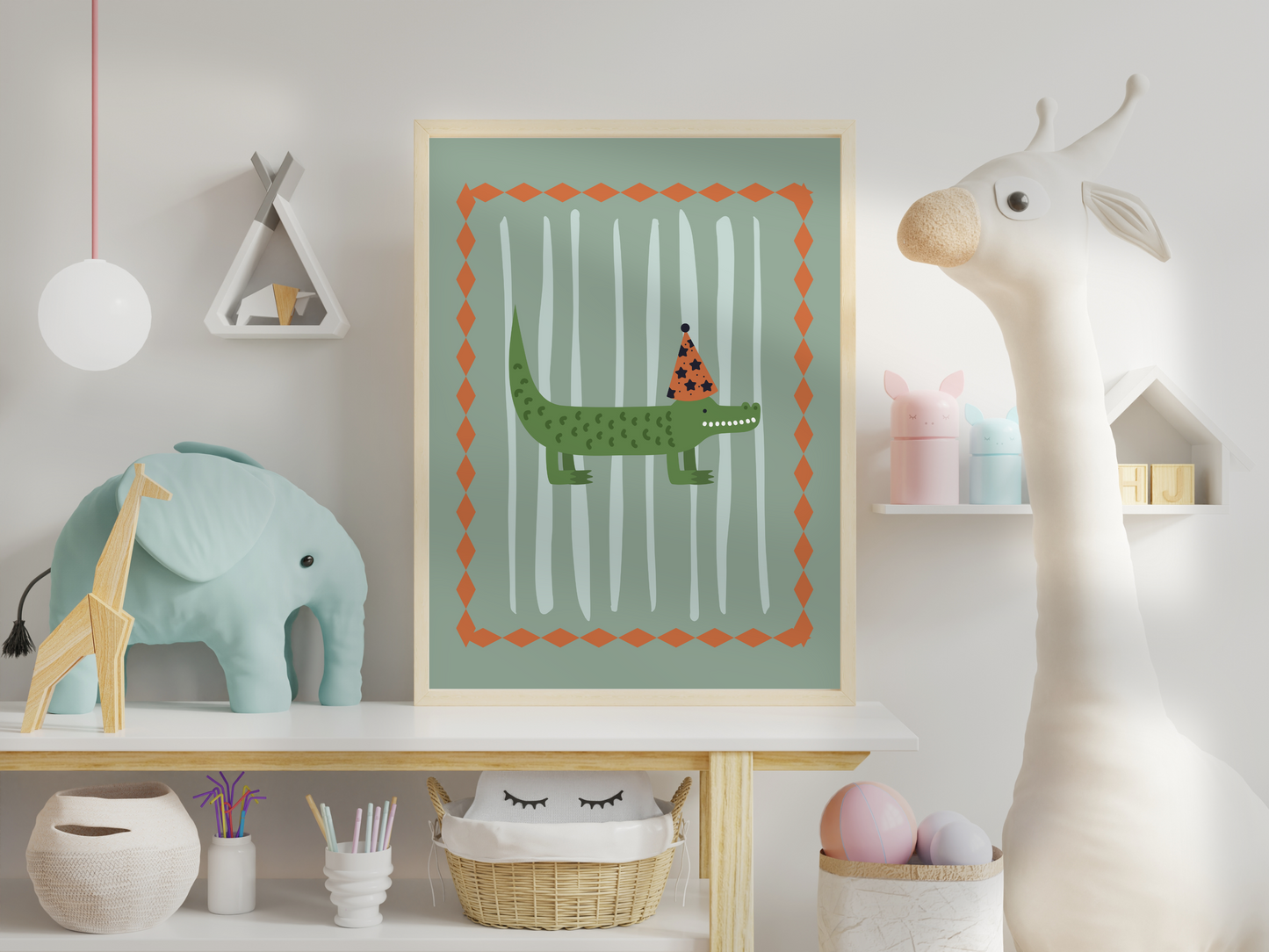 Crocodile Nursery Art Print in Blue and Green