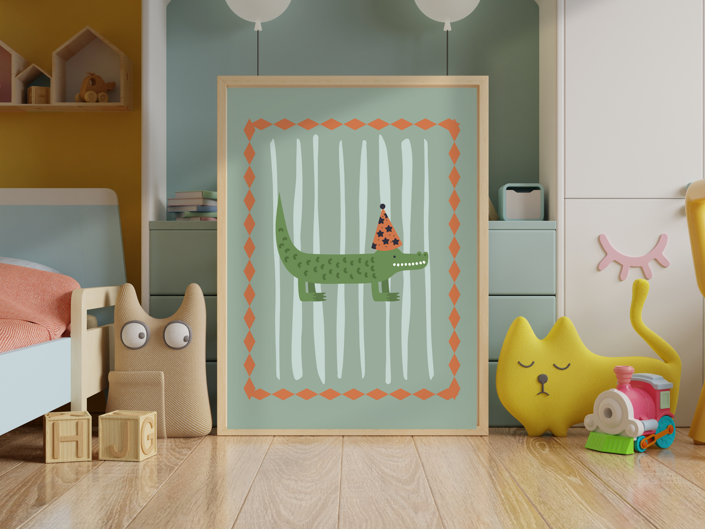 Crocodile Nursery Art Print in Blue and Green