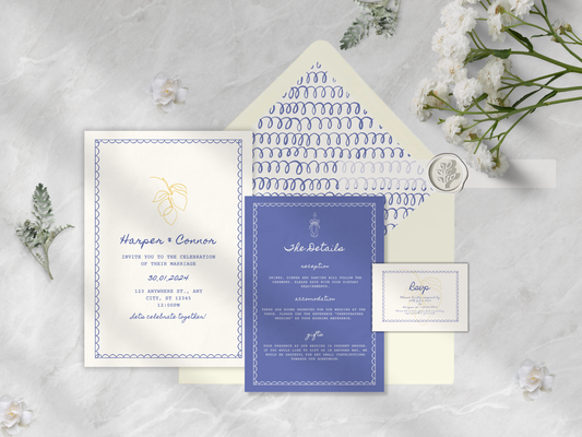 Italian Summer-Inspired Wedding Invitation Suite | Elegant Blue & Yellow Design