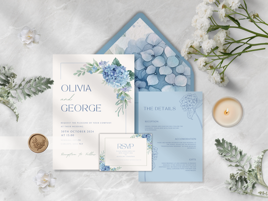Dusty Blue Hydrangea Wedding Invitation Suite | Elegant Floral Wedding Stationery