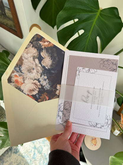 Neutral Beige Wedding Invitation Suite with Ivory Envelope | Modern Floral Design