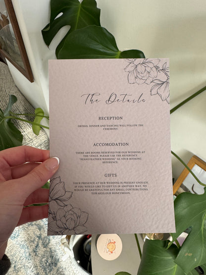 Neutral Beige Wedding Invitation Suite with Ivory Envelope | Modern Floral Design