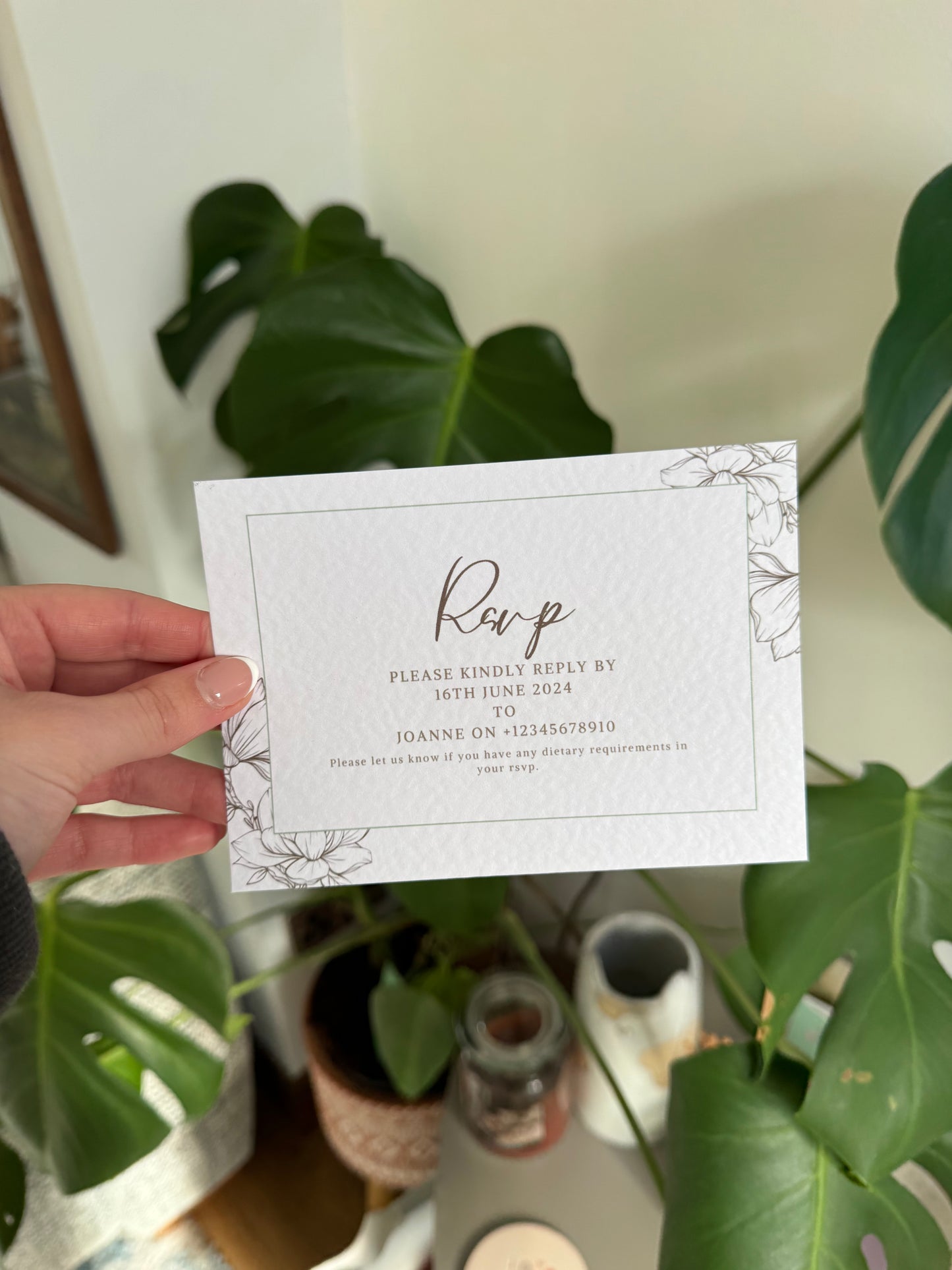 Neutral Beige Wedding Invitation Suite with Ivory Envelope | Modern Floral Design