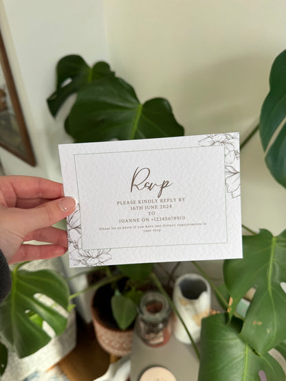 Neutral Beige Wedding Invitation Suite with Ivory Envelope | Modern Floral Design
