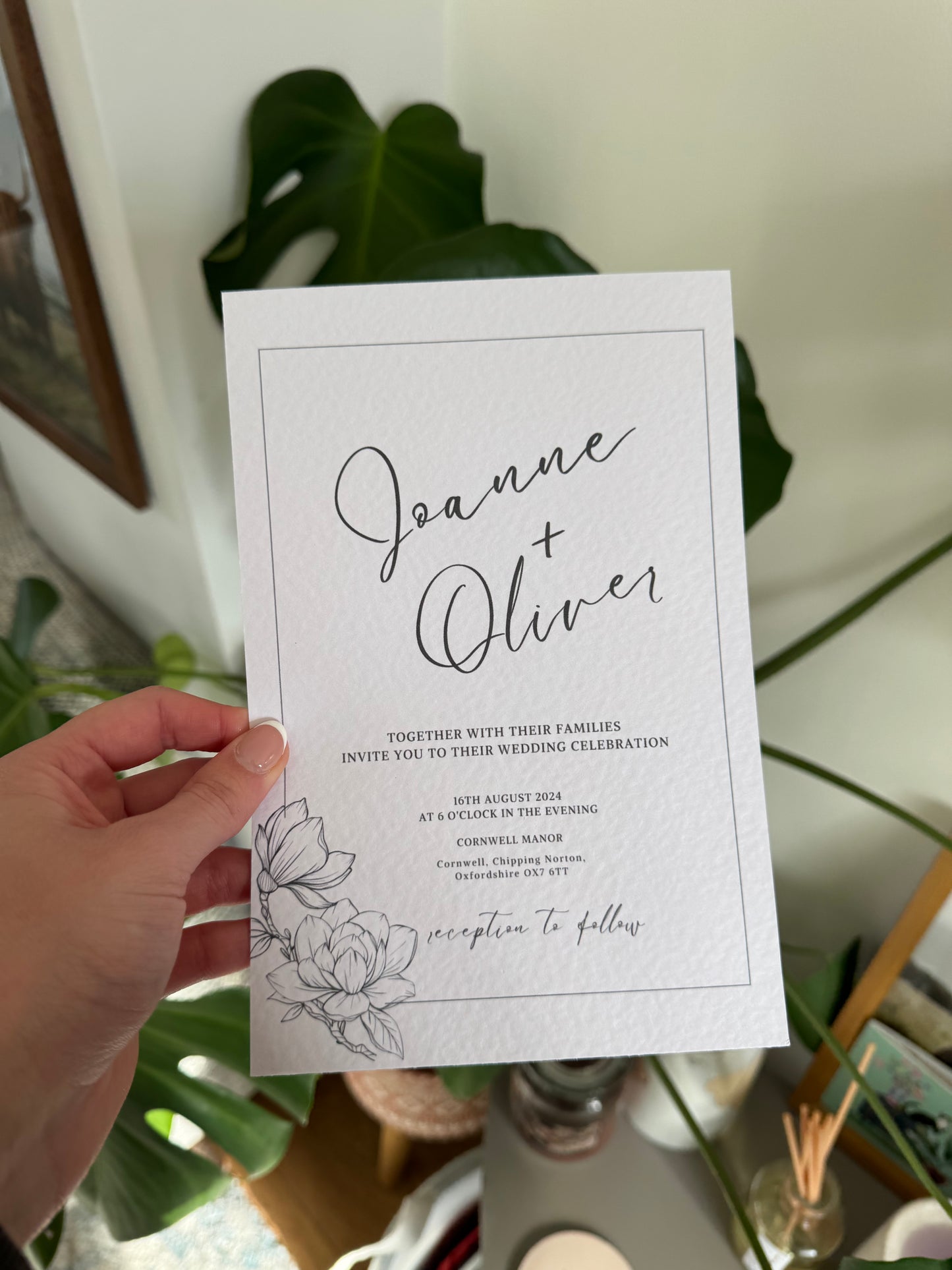 Neutral Beige Wedding Invitation Suite with Ivory Envelope | Modern Floral Design