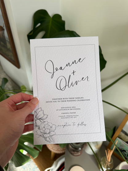 Neutral Beige Wedding Invitation Suite with Ivory Envelope | Modern Floral Design