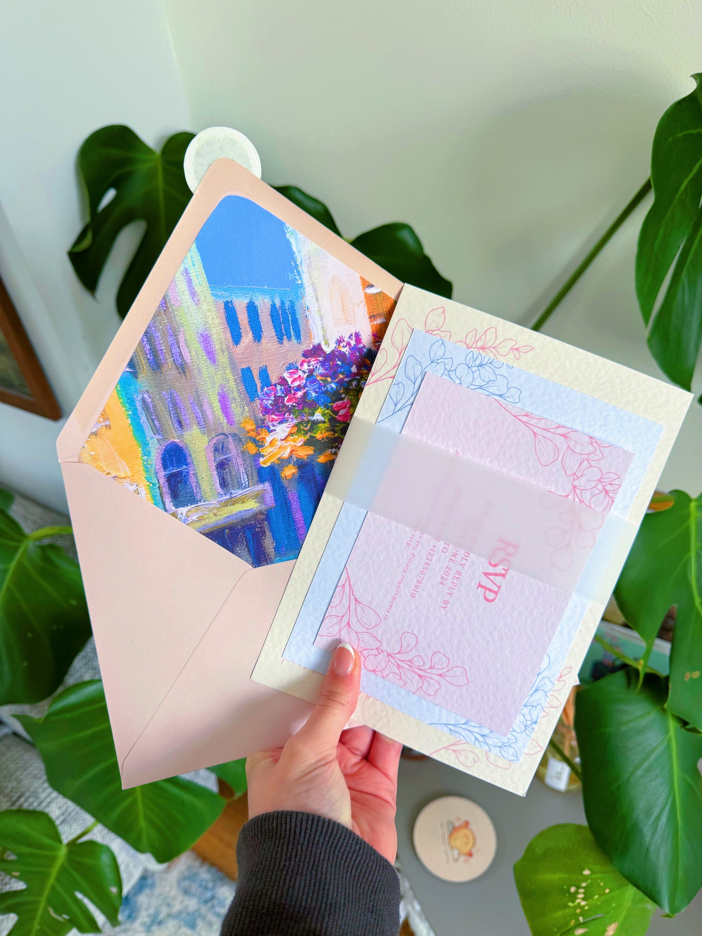 European Summer-Inspired Pastel Wedding Invitation Suite | Pastel Pink, Blue and Yellow design