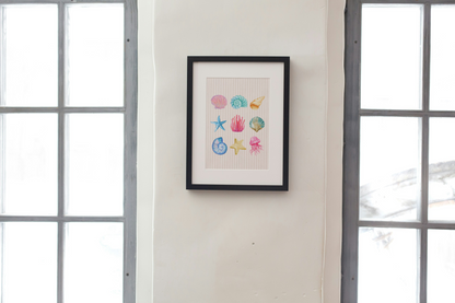 Pastel Watercolour Seashell & Coral Art Print in Beige