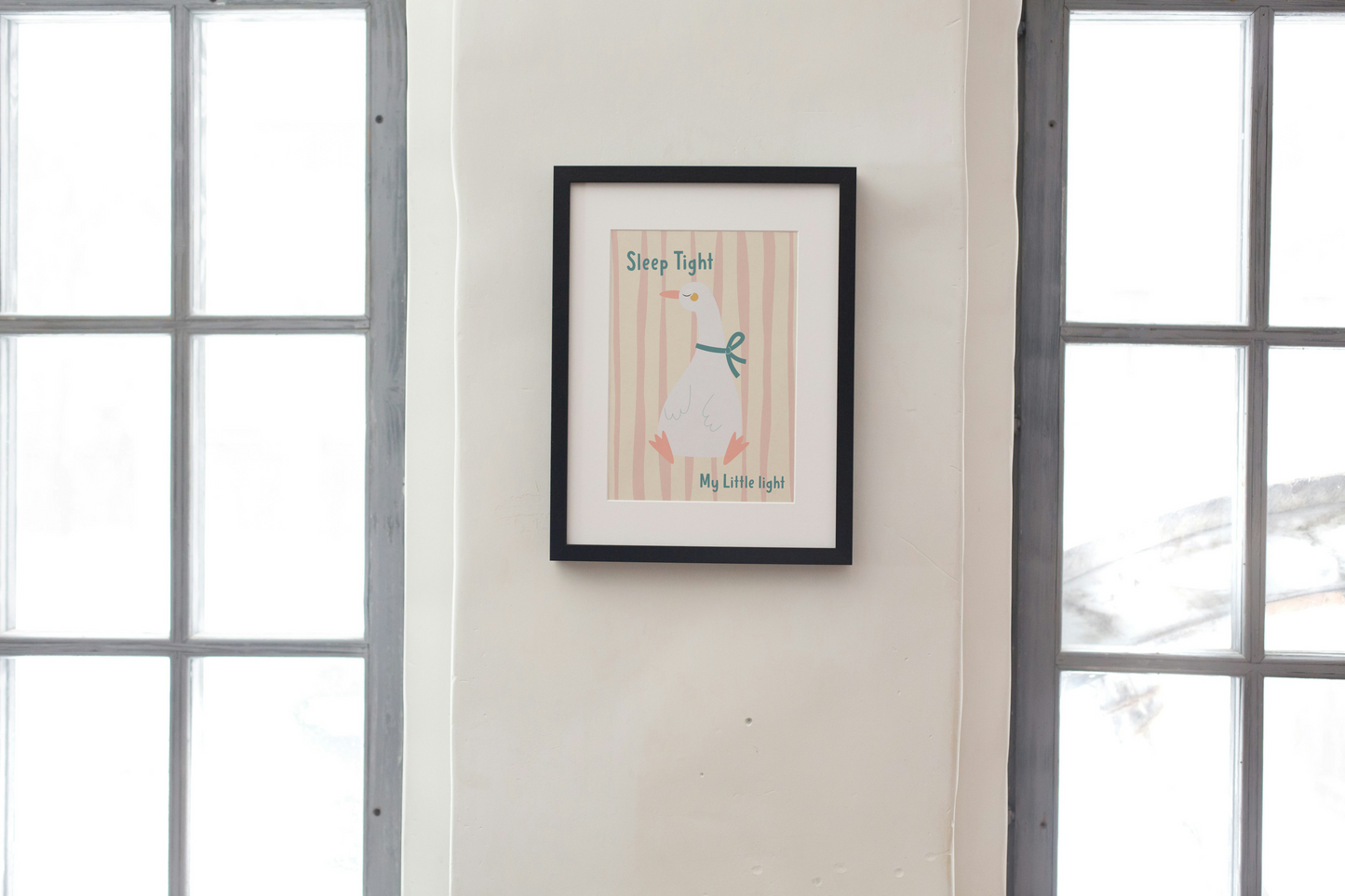 Sleep Tight my Little Light Art Print: Duck and Goose Nursery Prints in Pink