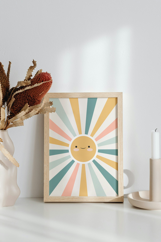 Boho Sun Nursery Print in Pastel Rainbow