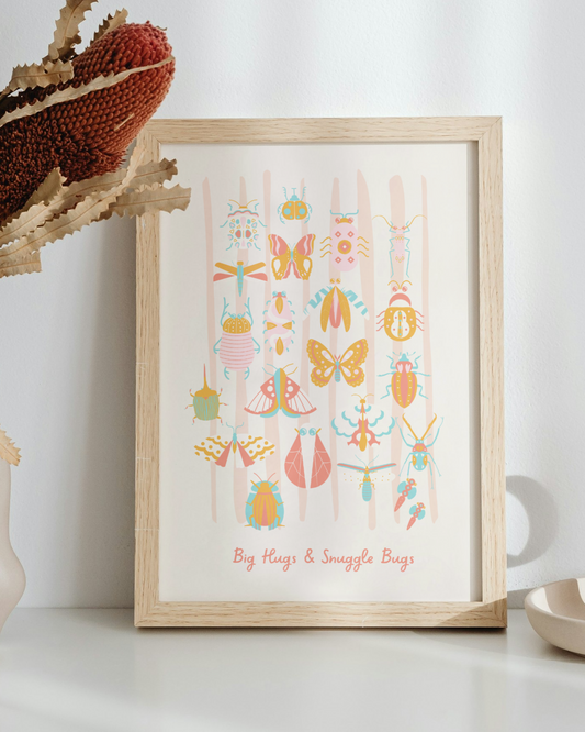 Snuggle Bug Art Print in Pastel Pink Tones