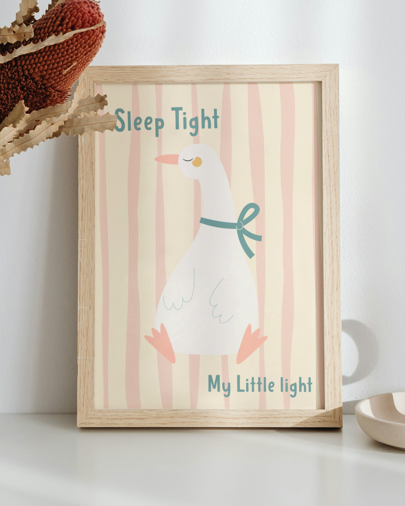 Sleep Tight my Little Light Art Print: Duck and Goose Nursery Prints in Pink