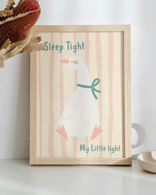 Sleep Tight my Little Light Art Print: Duck and Goose Nursery Prints in Pink