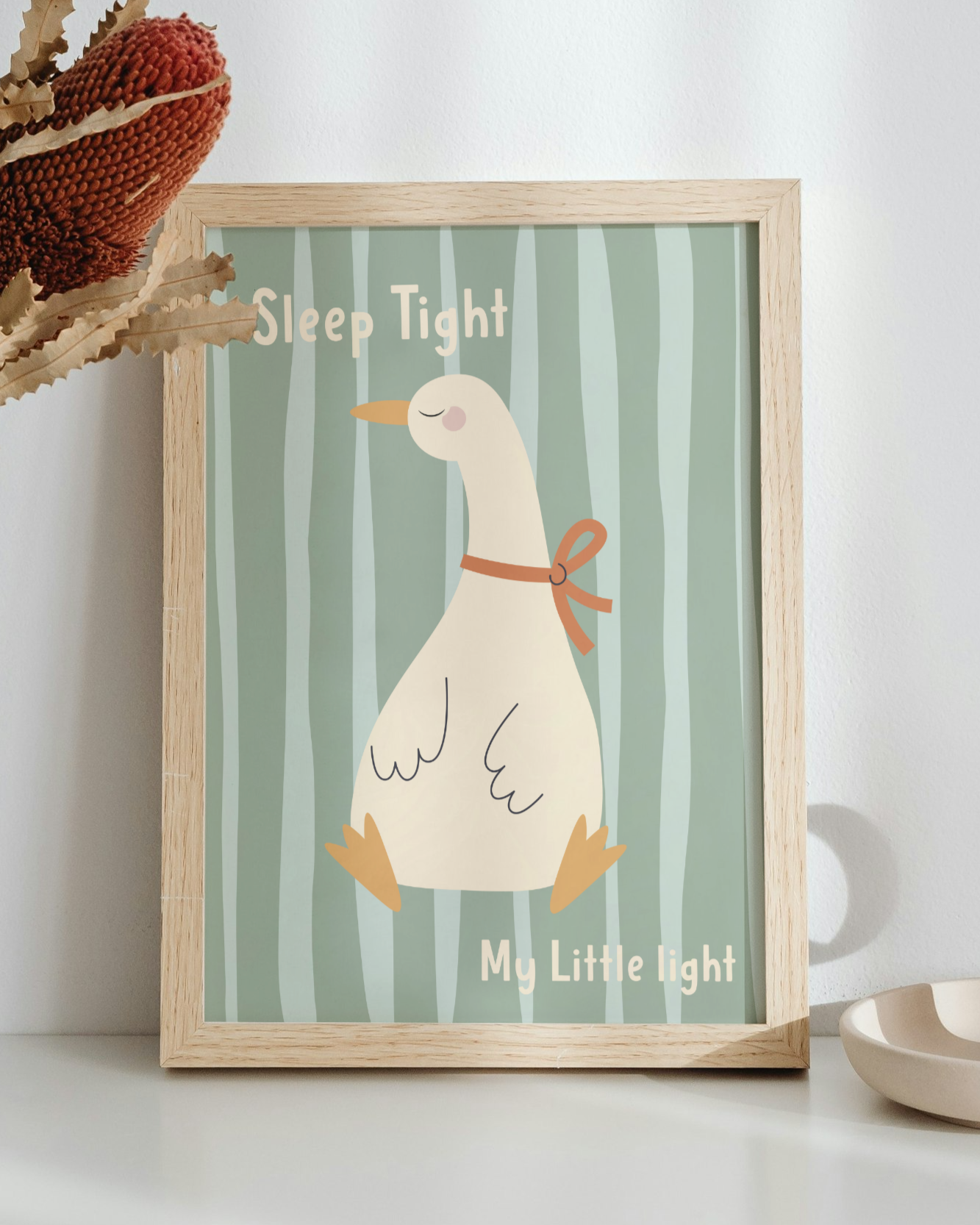 Sleep Tight my Little Light Art Print: Duck and Goose Nursery Prints in Teal