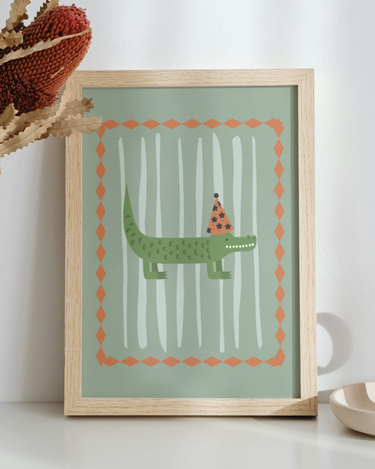 Crocodile Nursery Art Print in Blue and Green