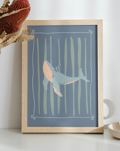 Blue Whale Nursery Art Print | Underwater Nursery