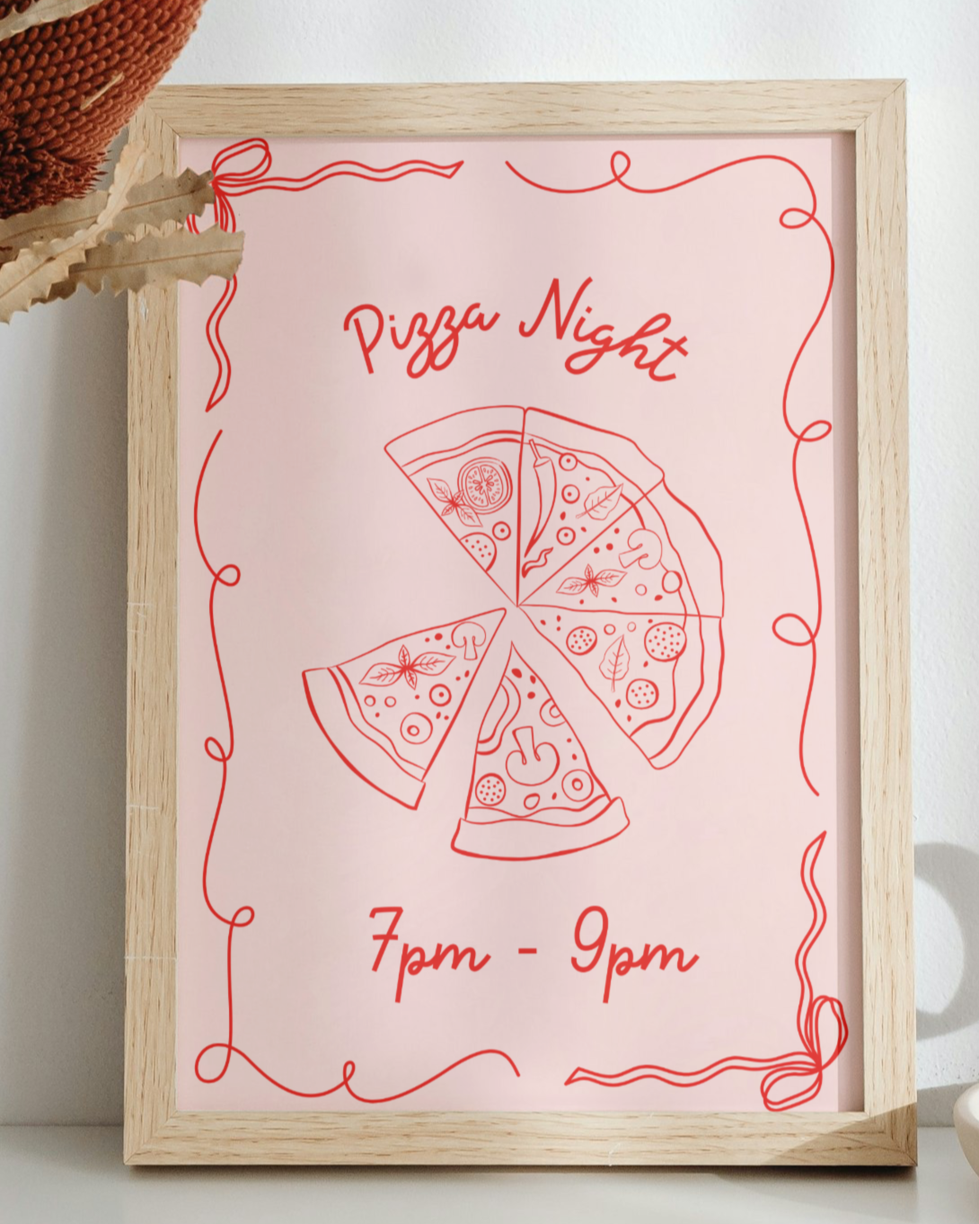 Pizza Night Art Print in Pink