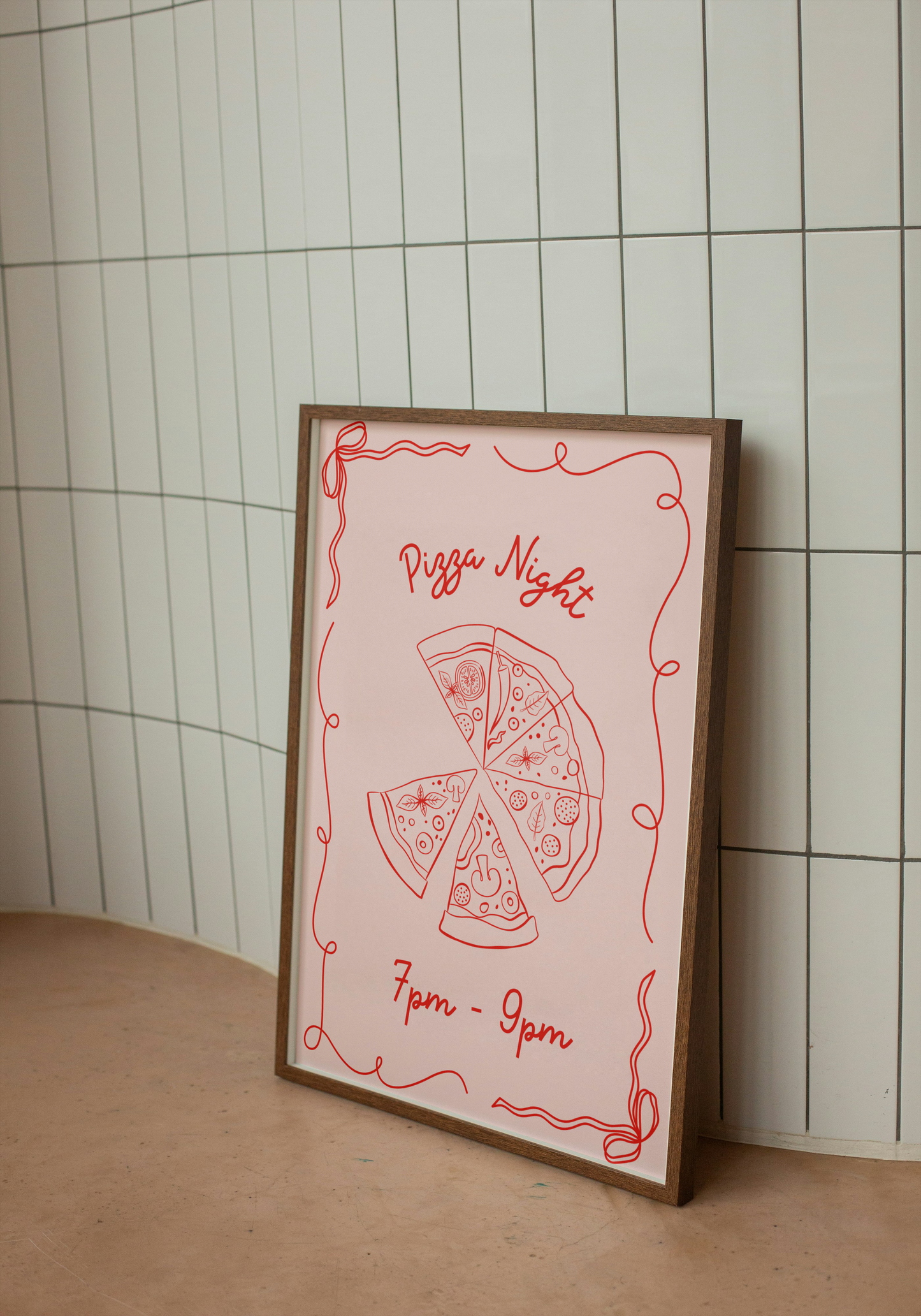 Pizza Night Art Print in Pink