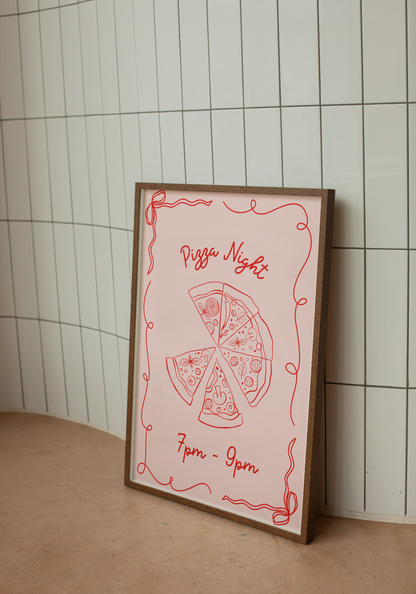 Pizza Night Art Print in Pink