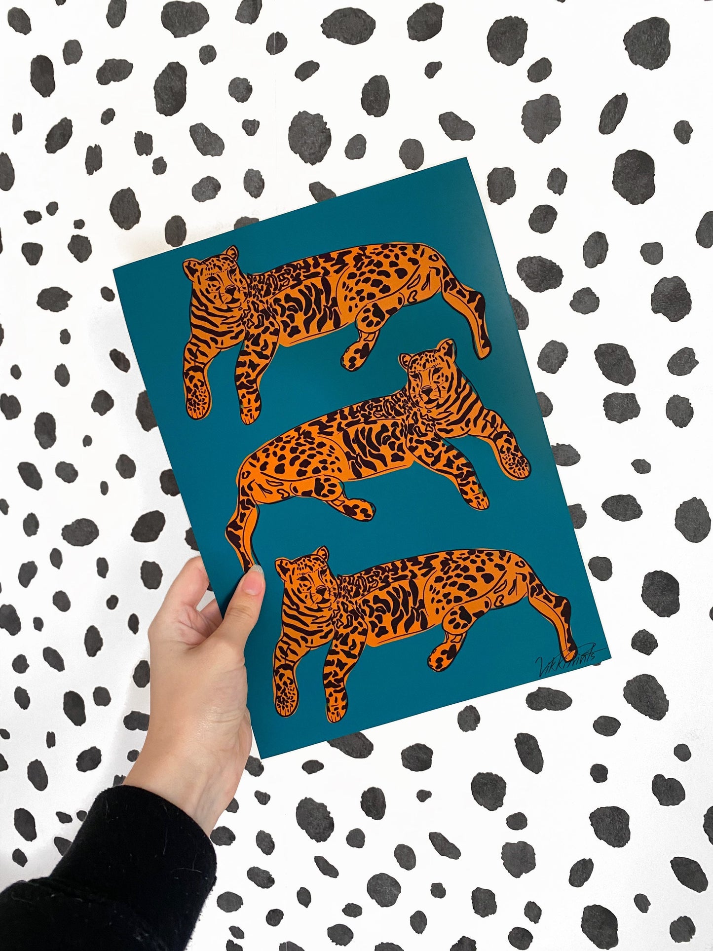 Teal Leopard Trio Art Print