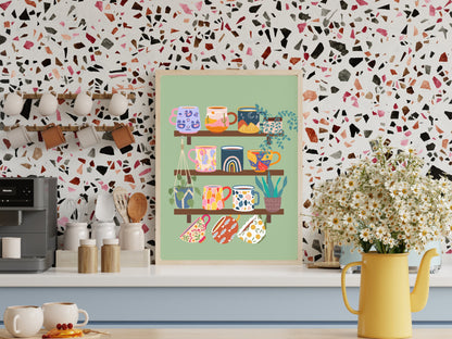A collection of Mugs Kitchen Art Print