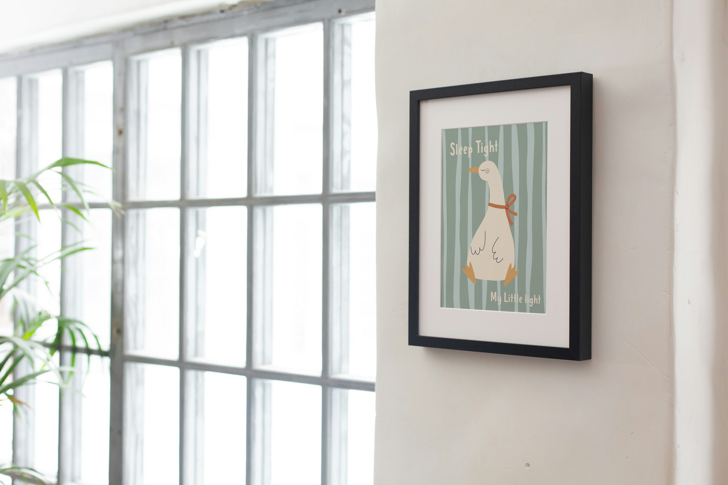 Sleep Tight my Little Light Art Print: Duck and Goose Nursery Prints in Teal