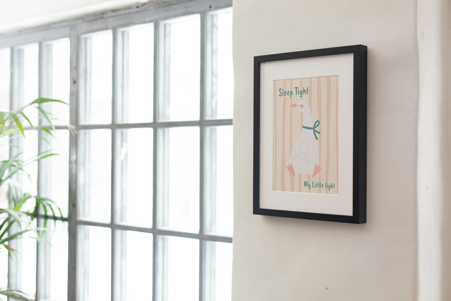 Sleep Tight my Little Light Art Print: Duck and Goose Nursery Prints in Pink